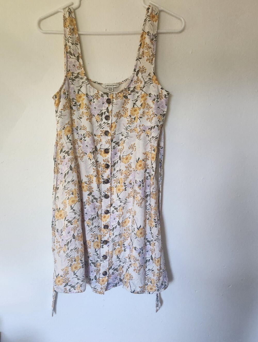 American Eagle Floral Button-Front Summer Dress - Yellow & Lavender